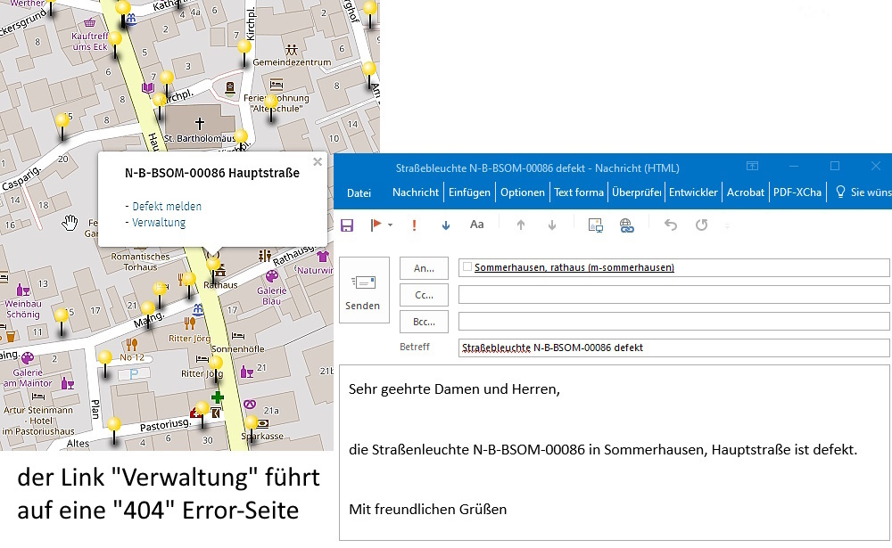 Straßenbeleuchtung und Map Sommerhausen Mail-Link