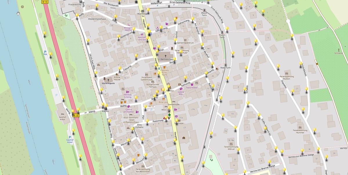 Straßenbeleuchtung und Map Sommerhausen
